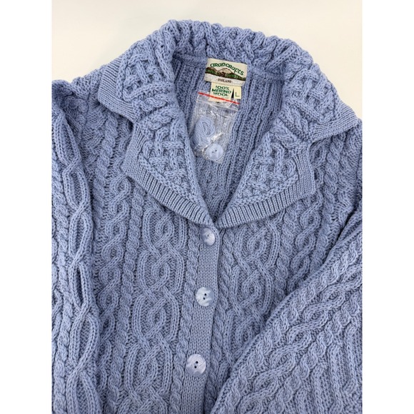 Aran Crafts Other - Aran Crafts Ireland Mens Blue 100% Merino Wool Cable Knit Cardigan Sweater L
